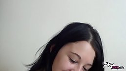 Sweet, fresh brunette is doing her best to satisfy a guy she likes a lot