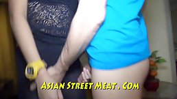 Slim Asian babe with small tits is fucking guys for cash and enjoying while doing her job