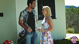 Fresh blonde, Bailey is sucking a rock hard dick and getting fucked in her bed