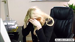 Big boobed blonde bitch, Katy Jayne got fucked hard, while she was still at work