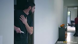 Handsome man with a beard is rubbing his big cock between a hot blonde’s legs