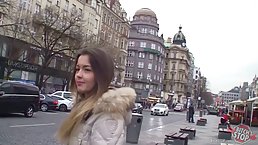 Cute chick with a pretty smile is spreading her legs wide and getting fucked hard
