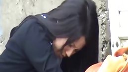 Asian babe is getting stuffed with a rock hard cock, in the middle of the day