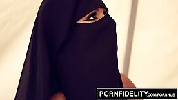Arab bitch in black stockings, Karmen Bella is getting a big tool into her pink pussy