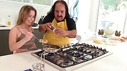 Ron Jeremy is fucking Lilly Ford in the kitchen, instead of making lunch with her