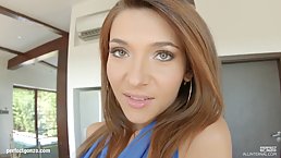Great looking babe in blue dress and high heels, Alexis Brill got fucked like never before
