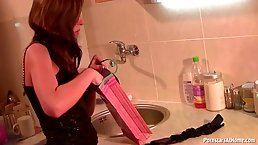 Naughty woman is gently sucking her lover's dick and listening to his moans and sighs