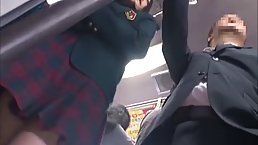Japanese babe is getting molested in the bus and it looks like she likes it