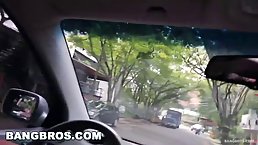 Busty Latina milf got a massive, black cock in the pussy, on the back seat