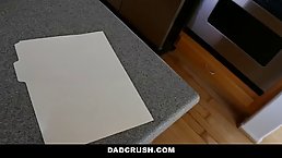 Blue- eyed blonde got a facial cumshot right before her step- mom came into the living room