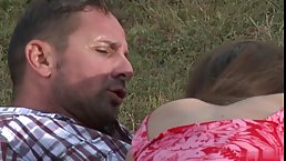 A horny guy and his naughty girlfriend are fucking for the first time, in the forest