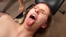 Slutty teen in black, fishnet stockings is ready to get gangbanged, for the first time ever
