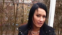 Dark haired woman went to Prague and sucked a stranger's dick, before he fucked her hard