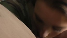 Teen brunette is using her deep throat to suck her partner's dick, until he cums
