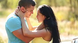 Nicole Love is having steamy sex with a guy she has just met, in the nature