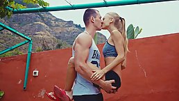 Fit blonde teen with small tits likes to get fucked once she is done with her workout