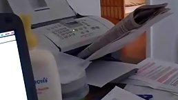 Big titted, amateur brunette is having steamy sex in her office, in the middle of the day