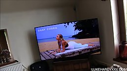 Sexy blonde is having a hot training, while a horny voyeur is making a nice video