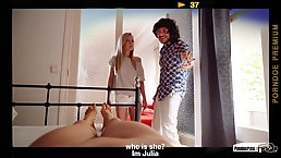 Julia Roca and Sicilia are having group sex with a guy whose girlfriend is at work
