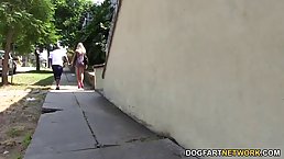 Two black guys and one blonde woman are fucking like animals, in her living room