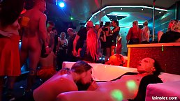 Horny men and women are doing it in the night club and enjoying it a lot