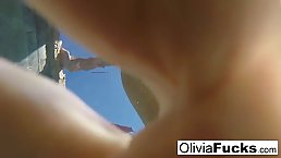 Big titted woman, Olivia Austin is ready for a good fuck, in her huge backyard