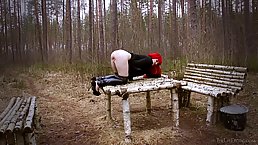 Hot woman with red hair, Ferggy is masturbating in the nature, in the middle of the day