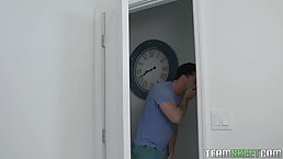 Petite ebony step sister seduces a handsome white dude and gets nailed at home, such a hottie