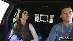 Nerdy teen with huge glasses, Jay Taylor is sucking dick in the forest, after riding it