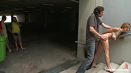Kinky chick likes to get tied up and humiliated in public places, because it excites her