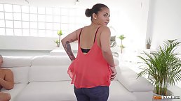 Busty brunette, Aysha is having wild sex in front of the camera, and loving it
