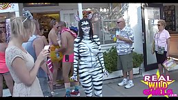Nude ladies got their skin painted and like to show off in many public places