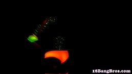 Hot blonde babe in neon pink stockings is screaming from pleasure while getting fucked hard