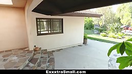 Petite babes got inside the house and had a steamy threesome with their handsome roommate