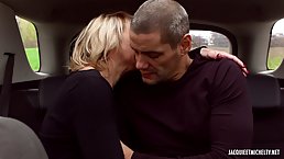 Mature blonde lady in black stockings, Auisa Belle got fucked in the ass, in her car