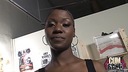 Ebony babe is a real pro when it comes to sucking dicks, until they explode