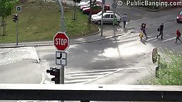 Slutty girl is getting doublefucked in a public place, and enjoying every single second of it