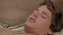 Fresh brunette is gently fucking her best friend in a reverse cowgirl position, in his bed