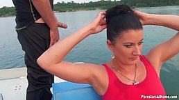 Brunette likes to play with fresh piss as well as to feel it all over her skin