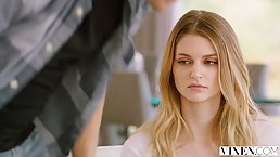 Blonde teen sent a sms to her lover who came as soon as he could, for sex