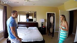 Slutty blonde is secretly in love with her step- brother, and likes to suck his cock