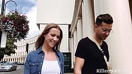 Small titted, blonde babe, Alexis Crystal is wearing sandals with high heels while having sex