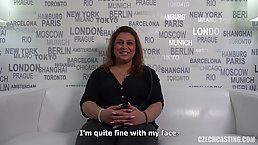 Plump lady, Nikol is sucking cock during a job interview, to show her special skills