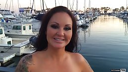 Big ass brunette is fucking a handsome stranger after she was done with sucking his dick