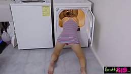 Horny chick is fucking her handsome roommate while waiting for her laundry to be done