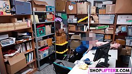 Slutty blonde is sucking dick in the storage room instead of doing her job properly