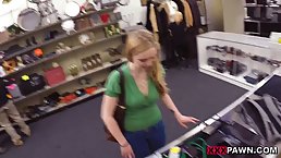 Naughty blonde chick, Pearl Necklace is sucking dick to get a discount for her video games