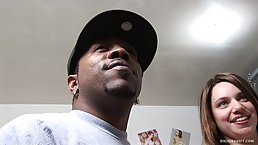 Big titted brunette is having wild sex with a black guy, in his special room