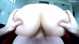 Sweet blonde babe likes to squeeze her small tits while getting fucked hard in her bed
