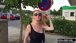 Great looking blonde took off her shirt in a public place, for others to admire her